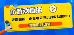 小游戏直播,假期风口项目,无需露脸,小白每天三小时,到账3000+-常盈社-官方网站