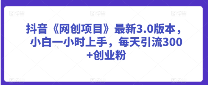 图片[1]-抖音《网创项目》3.0版本，日引300创业粉-常盈社-官方网站