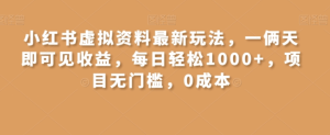 小红书虚拟资源变现玩法,一天最高收入1000+一部手机可做,新手必修课-常盈社-官方网站