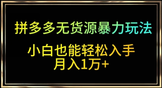 拼多多无货源暴利玩法，全程干活，小白也能轻松入手，月入1万+