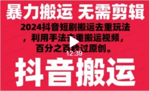 2024最新抖音搬运技术,抖音短剧视频去重,手法搬运,利用工具去重,达到秒过原创的效果-常盈社-官方网站