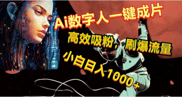 AI数字人一键成片，刷爆流量，高度吸粉，小白日入1000+