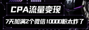 CPA流量变现7天加满两个微信10000粉-常盈社-官方网站
