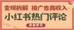 小红书热门评论，变现拆解，接广告收入-常盈社-官方网站
